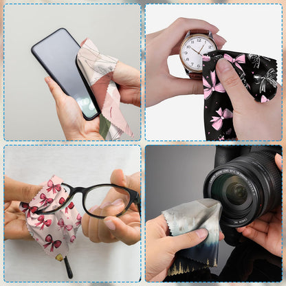 Cabreche 6 PCS Glasses Cleaning Cloths – Microfiber Eyeglass Wipes (6.3x6.3) Pink Bowknot