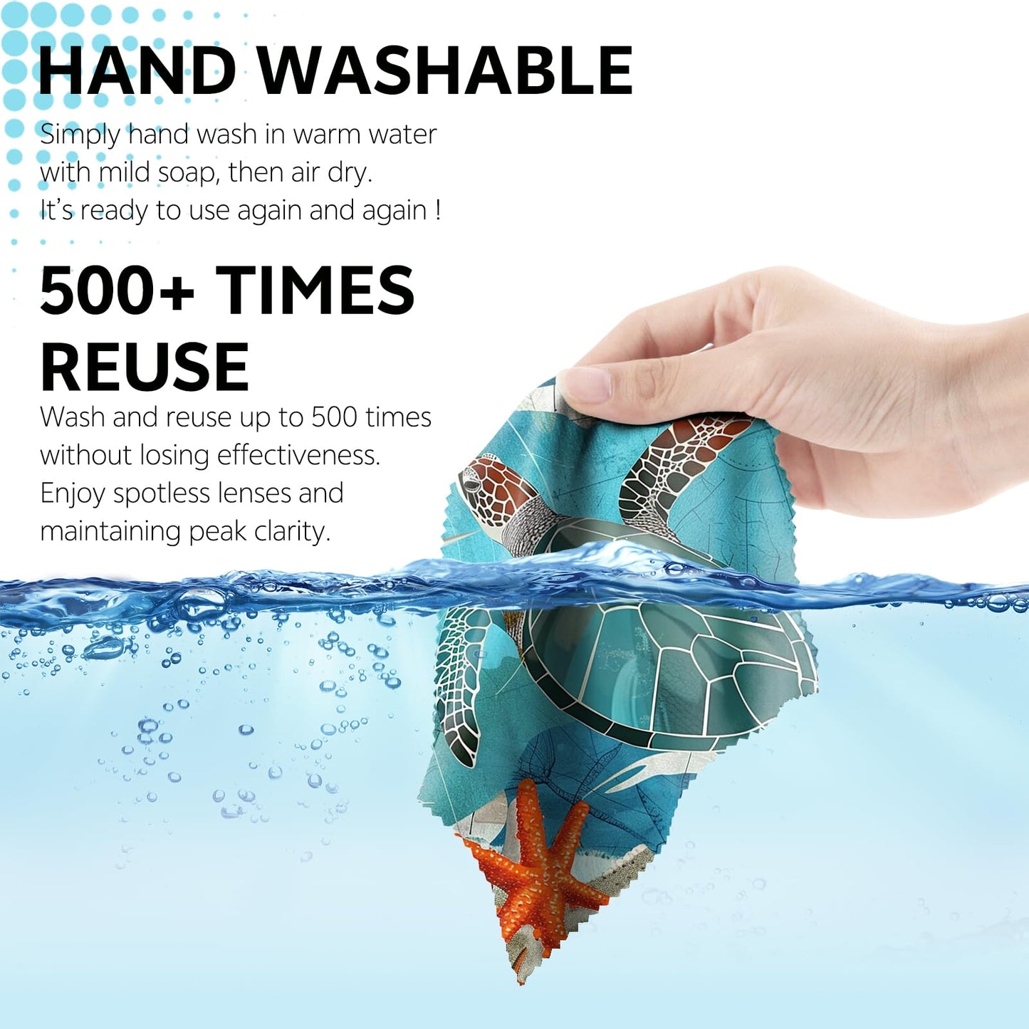 Cabreche 6 PCS Glasses Cleaning Cloths – Microfiber Eyeglass Wipes (6.3x6.3 in) Sea Turtle Frog