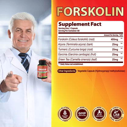 Cadane Forskolin Capsules – 2 Packs with Turmeric, Arjuna, Garcinia Cambogia & Green Tea | 4 Months Supply