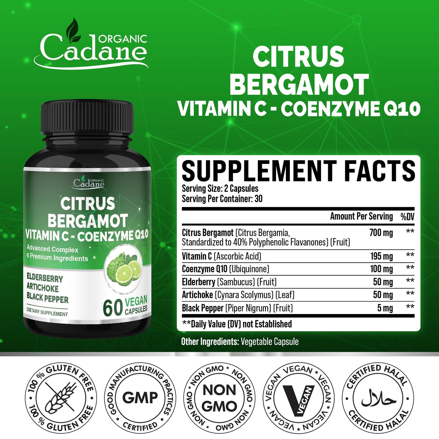 Cadane Citrus Bergamot Supplement – Heart Health & Wellness (Vitamin C, CoQ10)