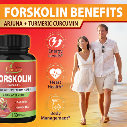 Cadane Forskolin Supplements - 5in1 with Turmeric, Arjuna, Garcinia Cambogia, Green Tea | 5 Month Supply