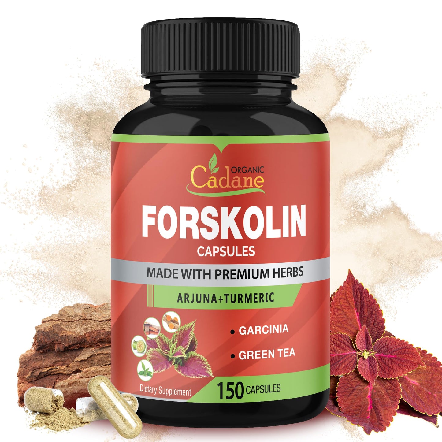 Cadane Forskolin Supplements - 5in1 with Turmeric, Arjuna, Garcinia Cambogia, Green Tea | 5 Month Supply