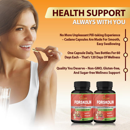 Cadane Forskolin Capsules – 2 Packs with Turmeric, Arjuna, Garcinia Cambogia & Green Tea | 4 Months Supply