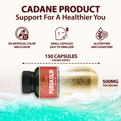 Cadane Forskolin 5-in-1 Capsules – Turmeric, Arjuna, Garcinia, Green Tea | 150 Caps