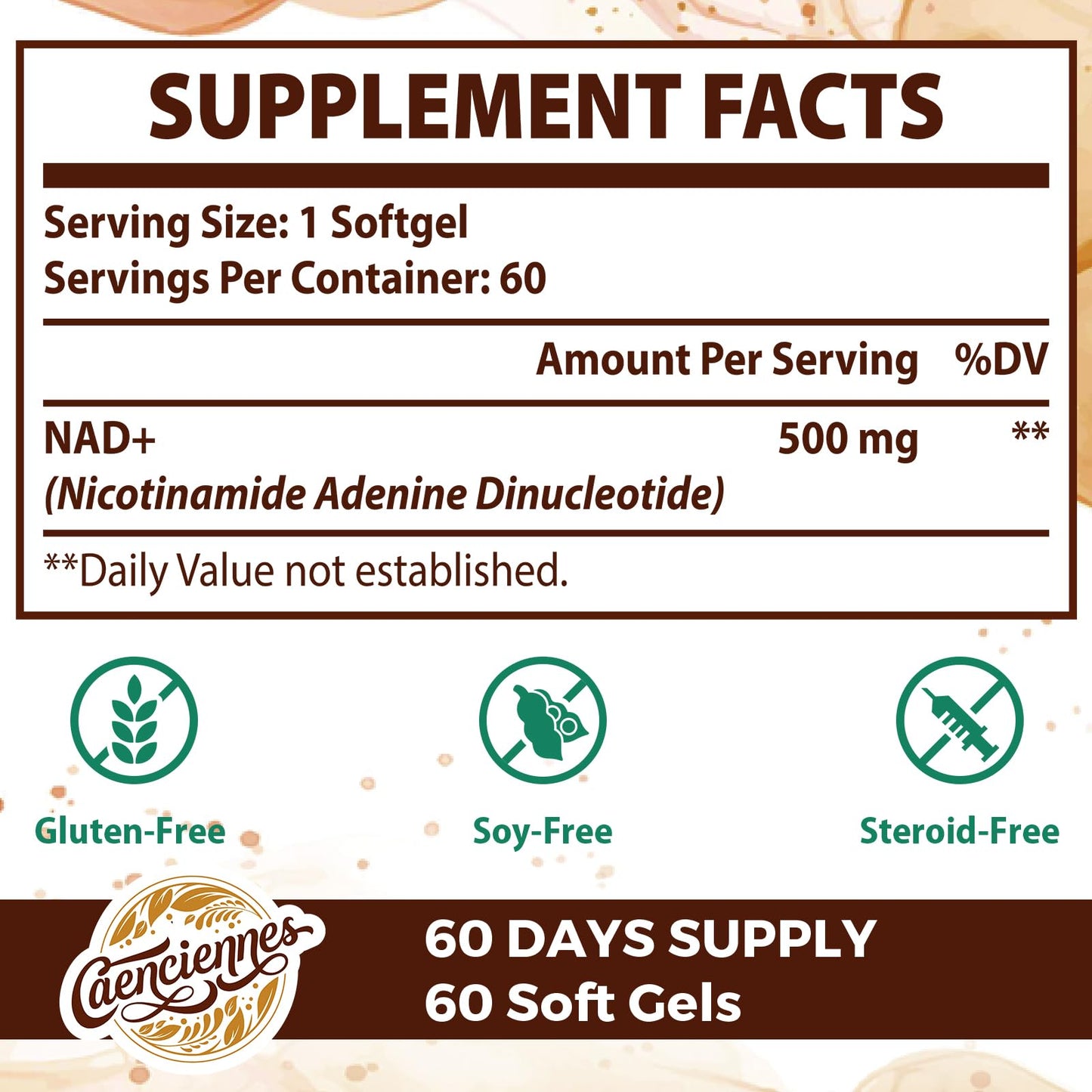 Caenciennes Liposomal NAD+ 500 mg Supplement — True NAD+, Superior Absorption, 240 Servings