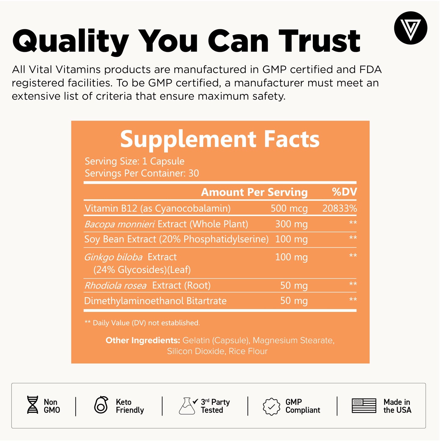 Vital Vitamins Brain Booster (2-Pack) — Memory & Focus Nootropics, Caffeine-Free