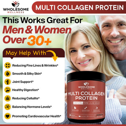 Wholesome Wellness Multi Collagen Powder – Grass-Fed Type I II III V X