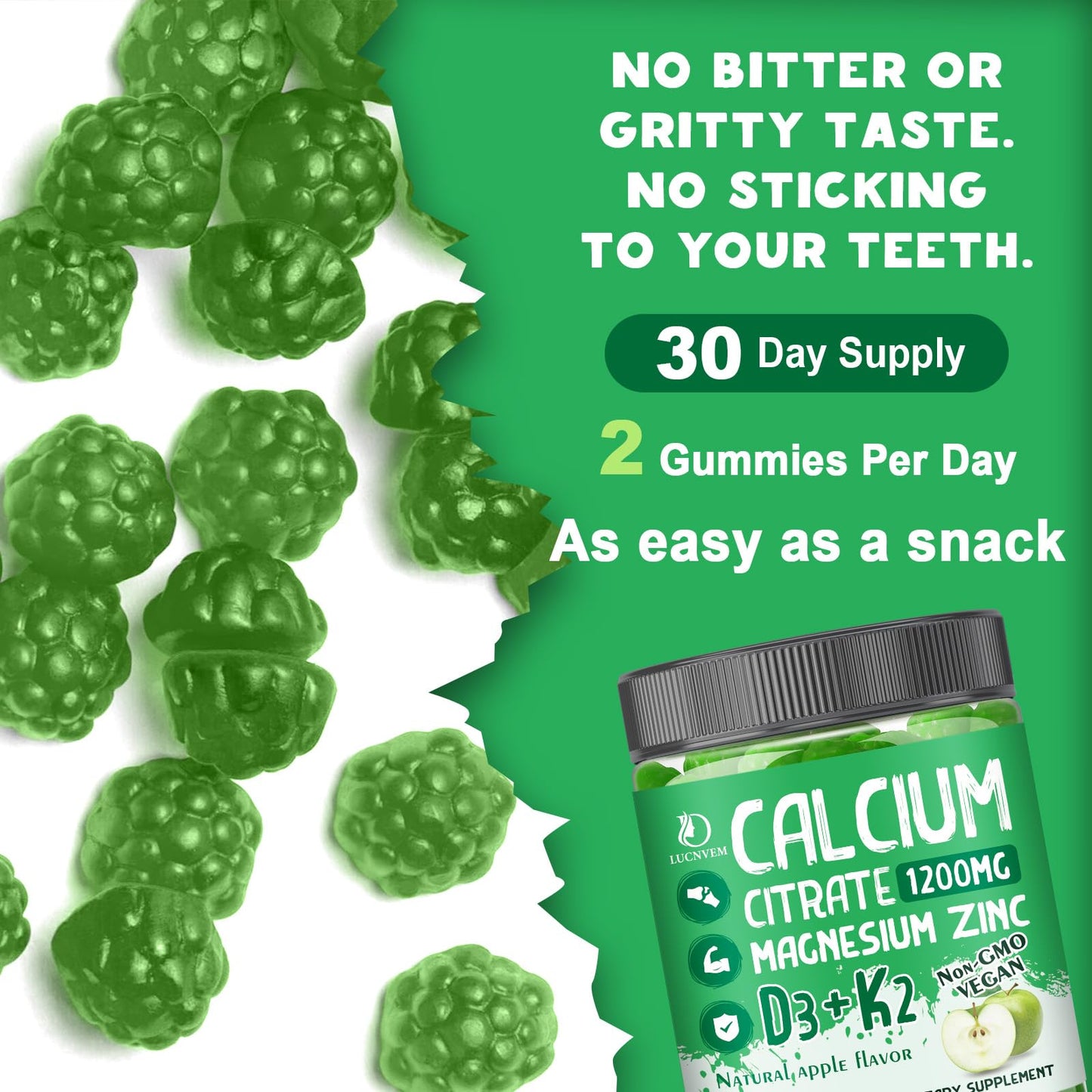 Calcium Citrate 1200 mg Gummies with Vitamin D3 – Vegan Bone & Teeth Support
