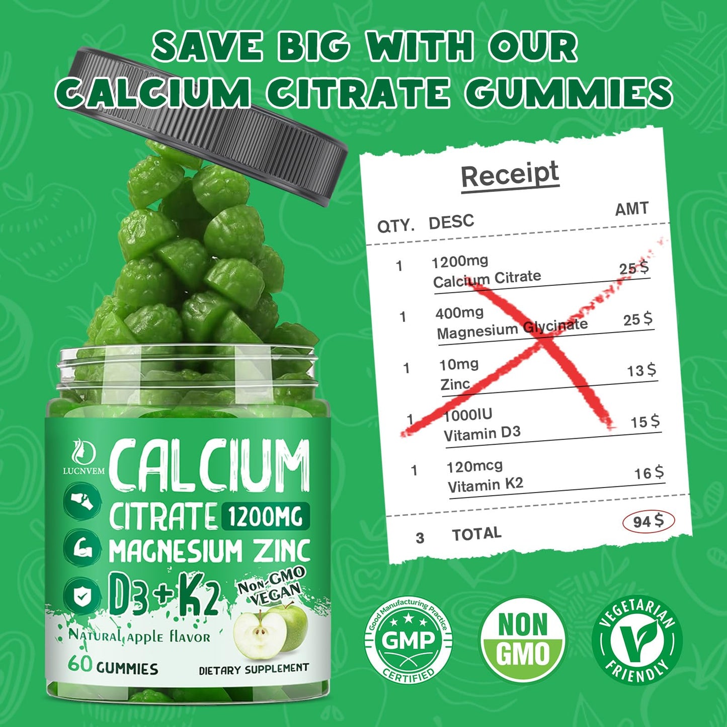 Calcium Citrate 1200 mg Gummies with Vitamin D3 – Vegan Bone & Teeth Support