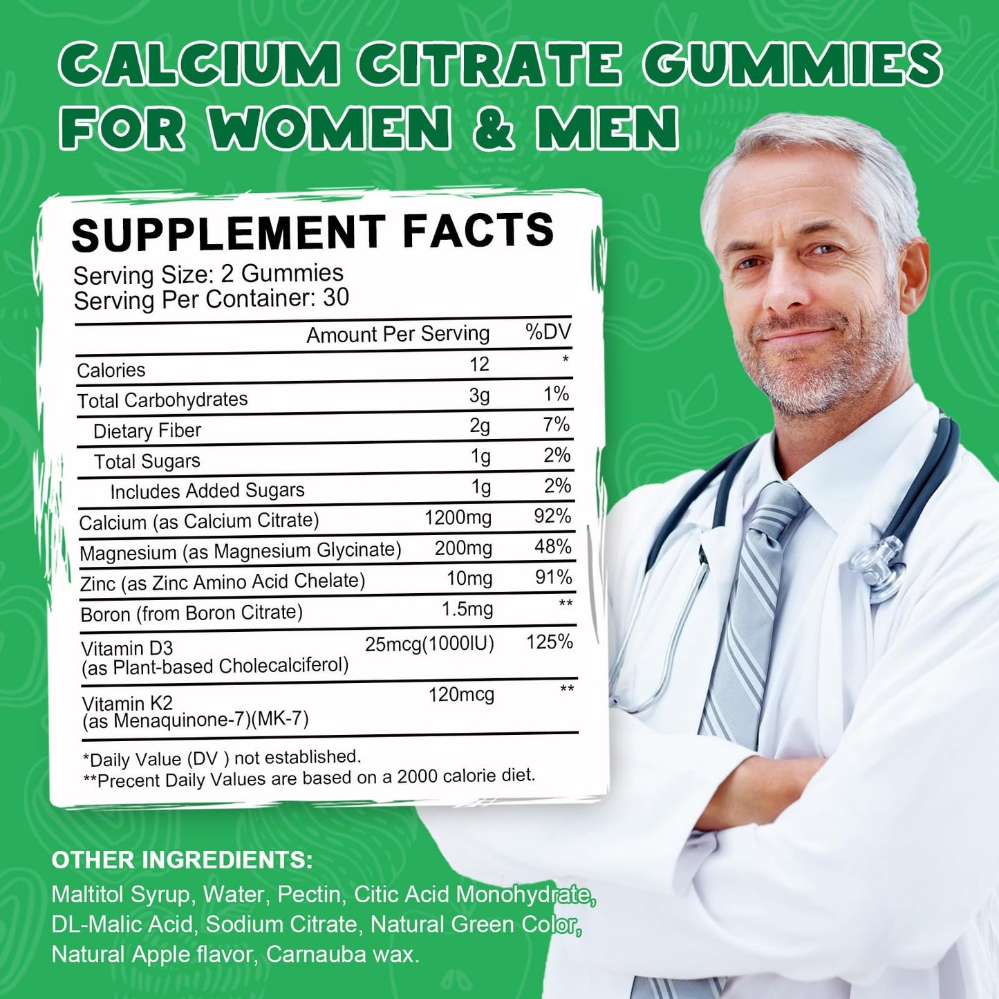 Calcium Citrate 1200 mg Gummies with Vitamin D3 – Vegan Bone & Teeth Support