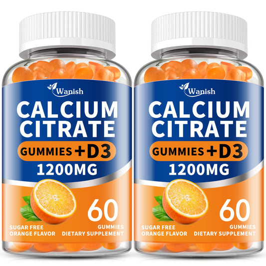 (2 Pack) Calcium Citrate 1200mg + Vitamin D3 Gummies – Vegan, Sugar-Free, Orange