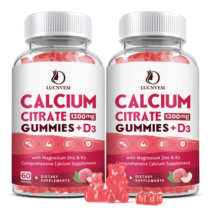 (2 Pack) Calcium Citrate 1200mg Gummies with Vitamin D3 & K2 – Peach Flavor