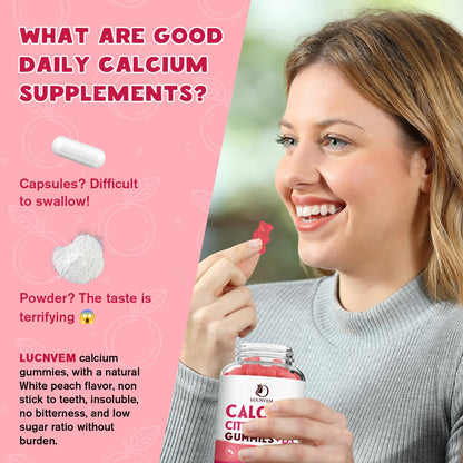 (2 Pack) Calcium Citrate 1200mg Gummies with Vitamin D3 & K2 – Peach Flavor