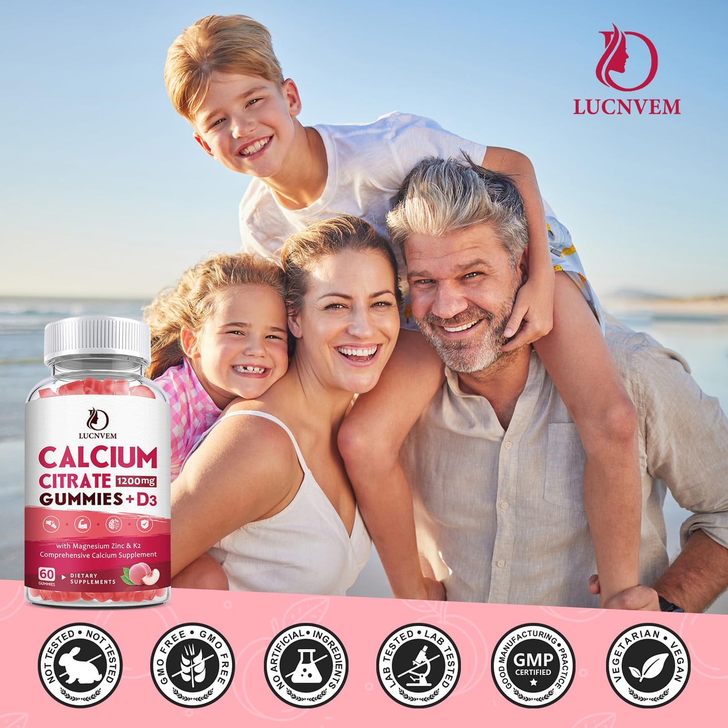 (2 Pack) Calcium Citrate 1200mg Gummies with Vitamin D3 & K2 – Peach Flavor