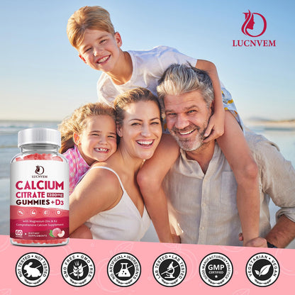 (2 Pack) Calcium Citrate 1200mg Gummies with Vitamin D3 & K2 – Peach Flavor