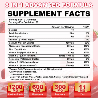 1200mg Calcium Citrate Gummies - Sugar-Free Strawberry | Bone, Teeth & Immunity