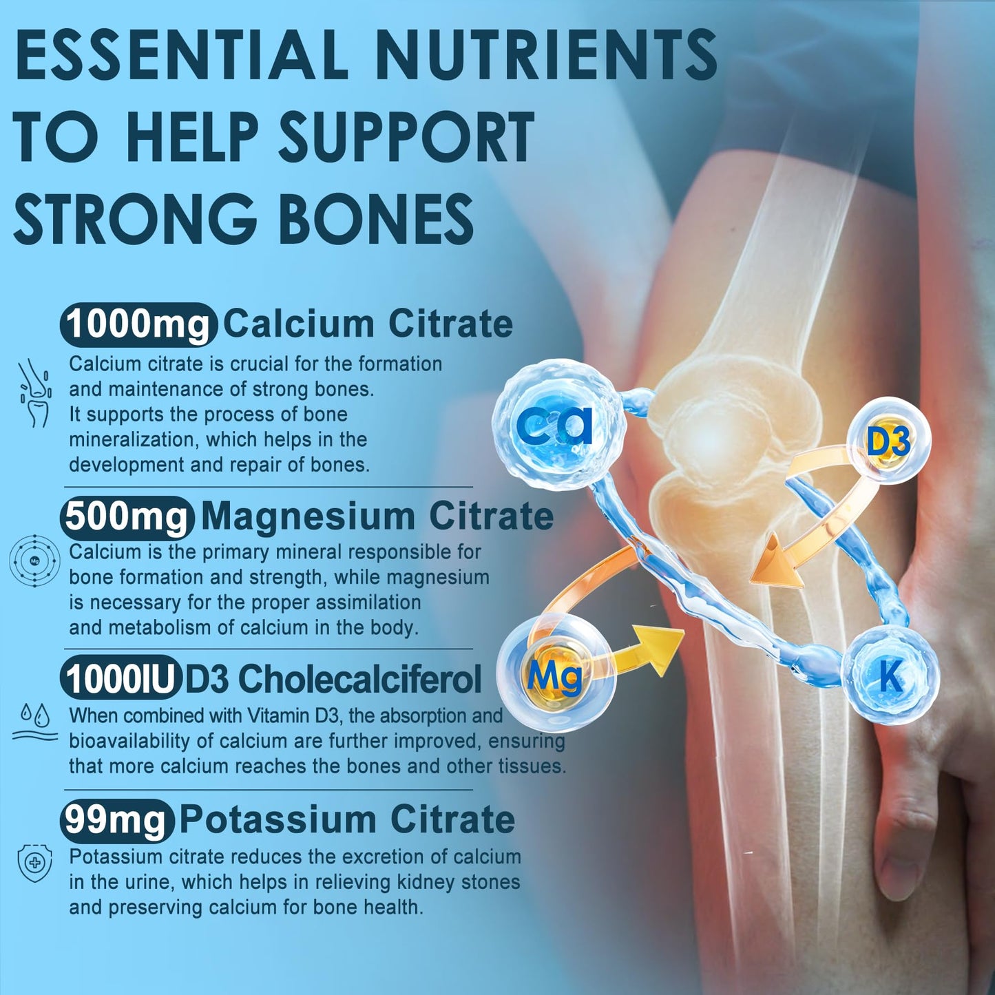 Calcium Citrate Gummies 1000mg – 6-in-1 with D3, Mg & Zn | Vegan Sugar-Free (60ct)