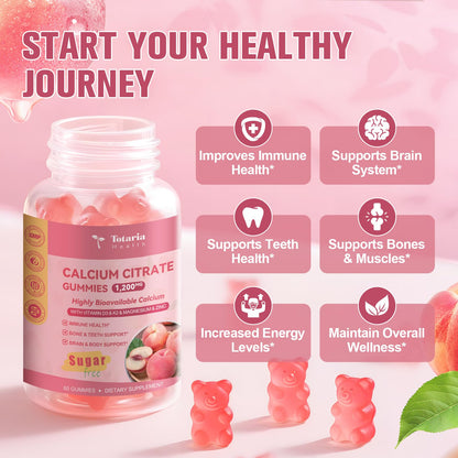 2 Pack Calcium Citrate Gummies 1200 mg – Peach Flavor, Vitamin D3 & K2