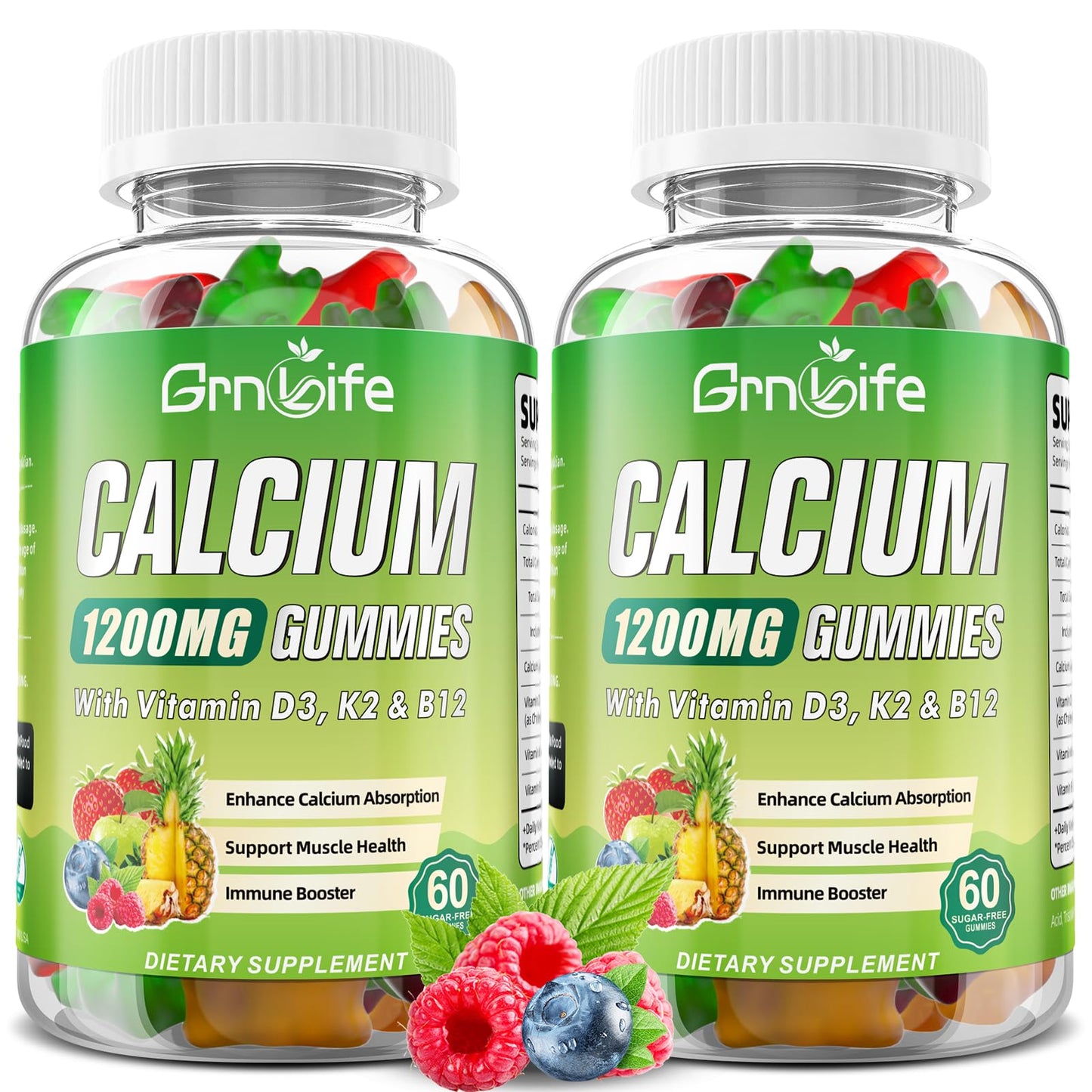 Calcium Citrate Gummies 1200mg with Vitamin D3 - 120 Count (2 Pack) | High Absorption