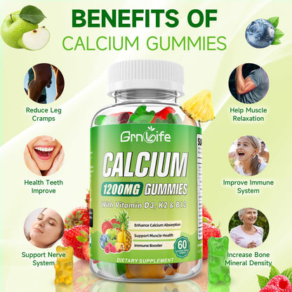 Calcium Citrate Gummies 1200mg with Vitamin D3 - 120 Count (2 Pack) | High Absorption