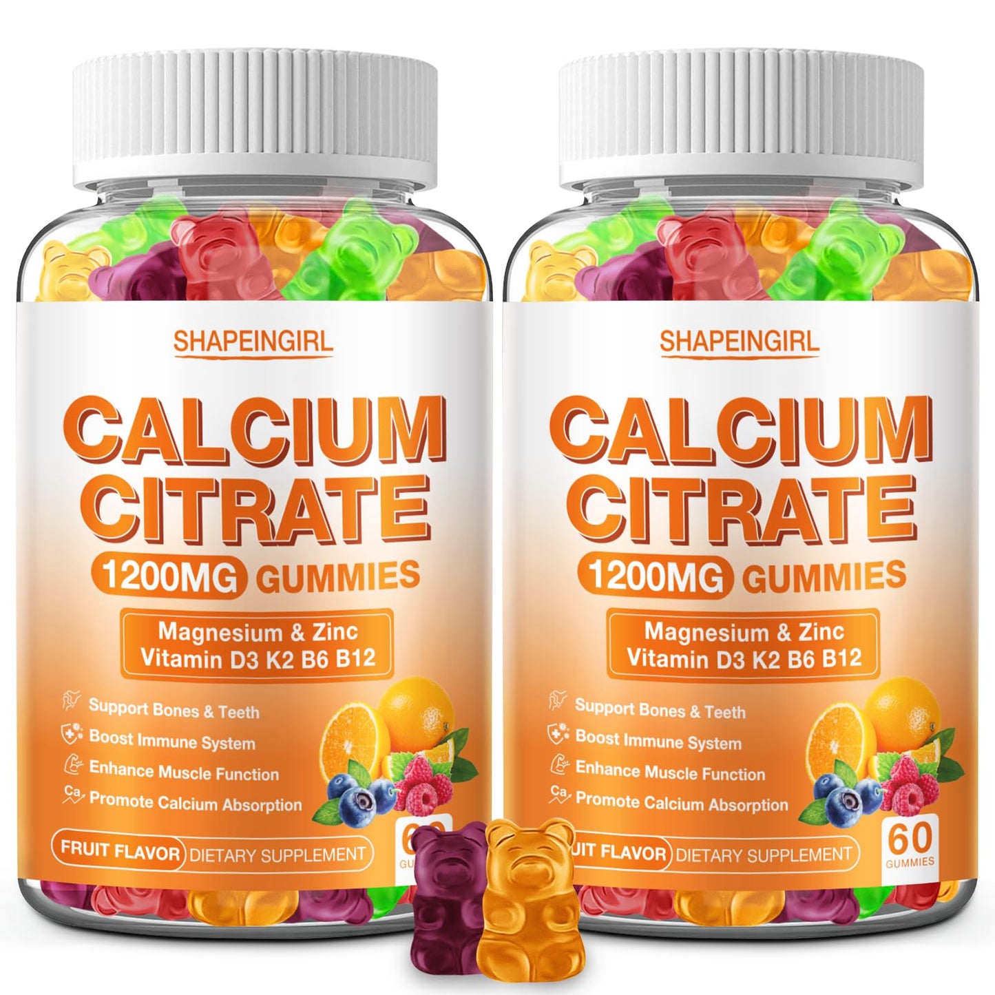 1200mg Calcium Citrate Gummies with Vitamin D3, K2, B6 & B12 – Bone, Muscle & Immune Support