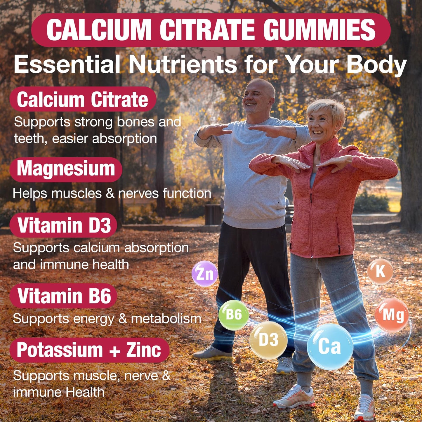 2 Pack Calcium Citrate Gummies 1200mg – Calcium with D3 & K2 (Strawberry, 120 Count)