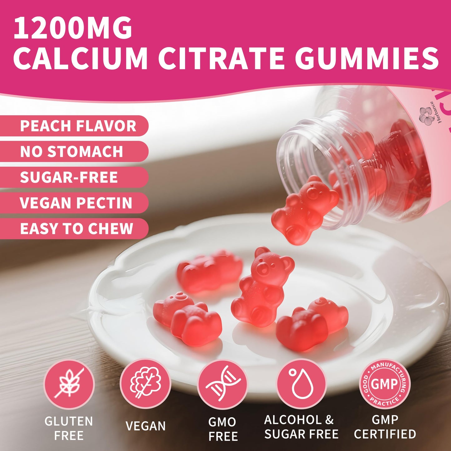 Calcium Citrate Gummies 1200 mg – High-Absorption Calcium for Adults (Sugar Free, Gluten Free, Non-GMO)