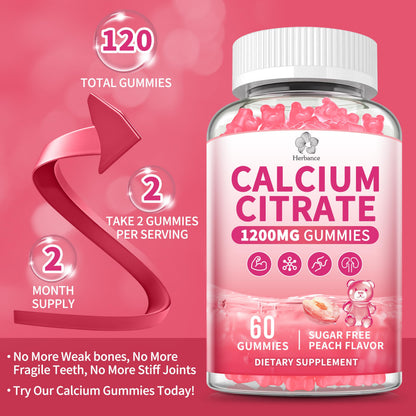 Calcium Citrate Gummies 1200 mg – High-Absorption Calcium for Adults (Sugar Free, Gluten Free, Non-GMO)
