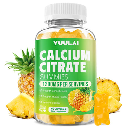 Calcium Citrate Gummies 1200mg – Sugar-Free Pineapple Calcium for Bone, Muscle & Immune Support | 60 Count