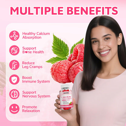 Calcium Citrate Gummies 1200mg – Chewable Calcium for Bone, Muscle & Immune Support | Raspberry Flavor, 120 Count