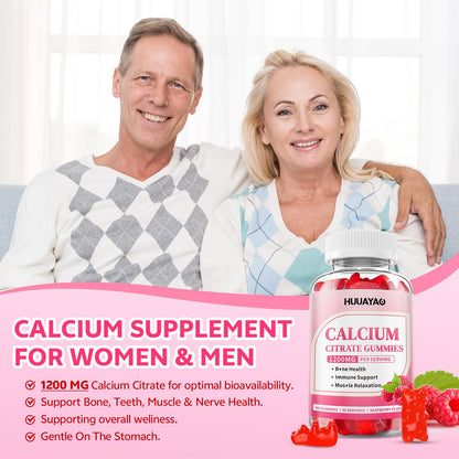 Calcium Citrate Gummies 1200mg – Chewable Calcium for Bone, Muscle & Immune Support | Raspberry Flavor, 120 Count