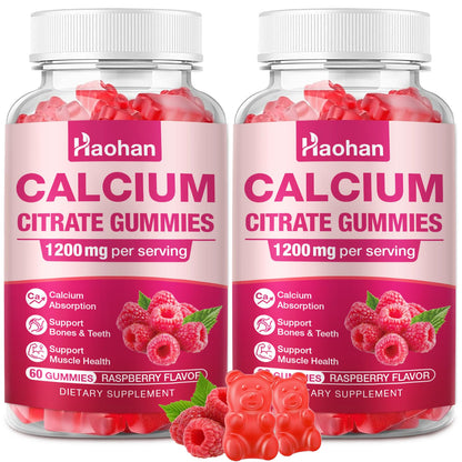 Calcium Citrate Gummies 1200mg - Sugar-Free Raspberry | Bone & Immune Support | 120 Count