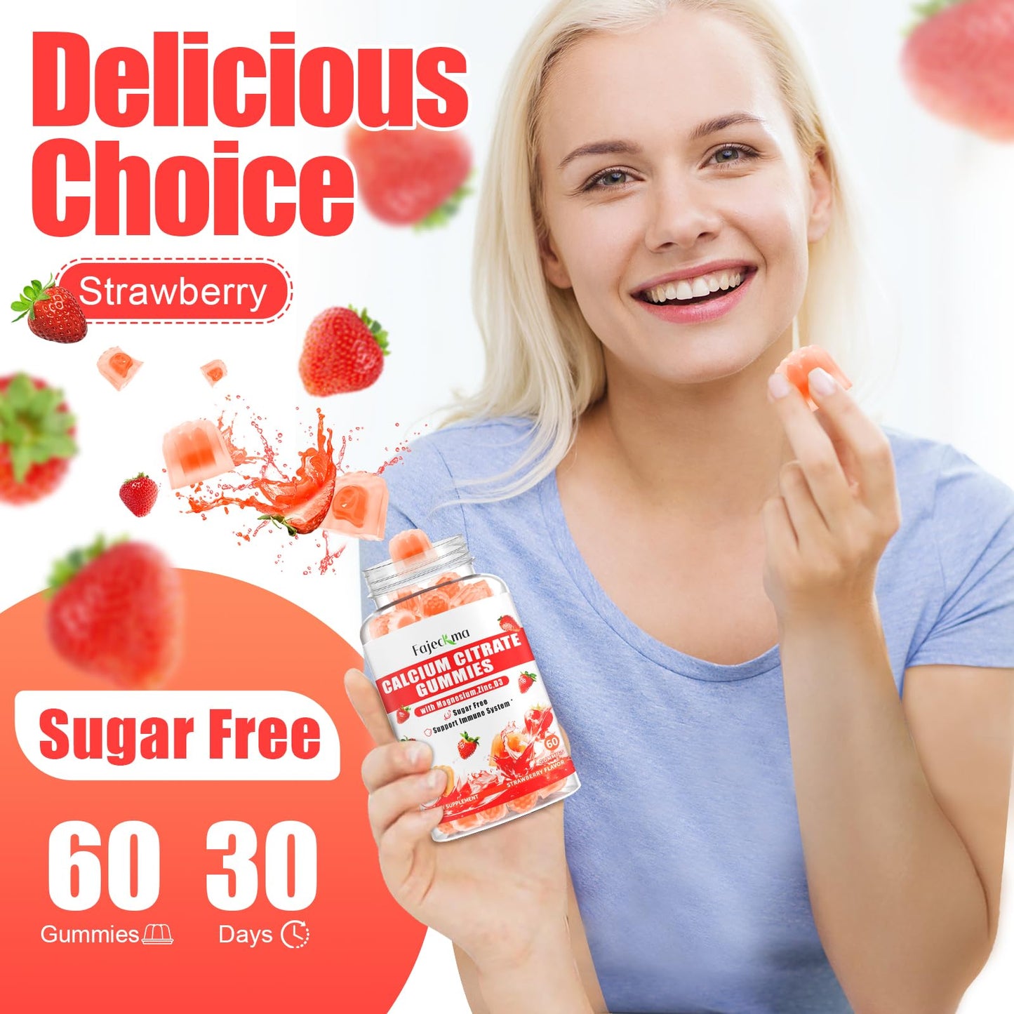 Calcium Citrate Gummies – 1200mg Calcium + Magnesium + Zinc with Vitamin D3 & B6 | Vegan, Sugar Free, 120 Count