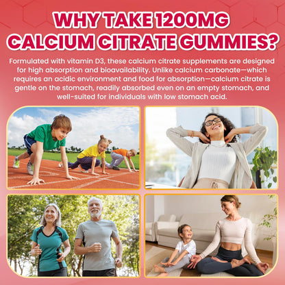 Calcium Citrate Gummies 1200mg with D3, K2 & Zinc – Strawberry (120 Count)