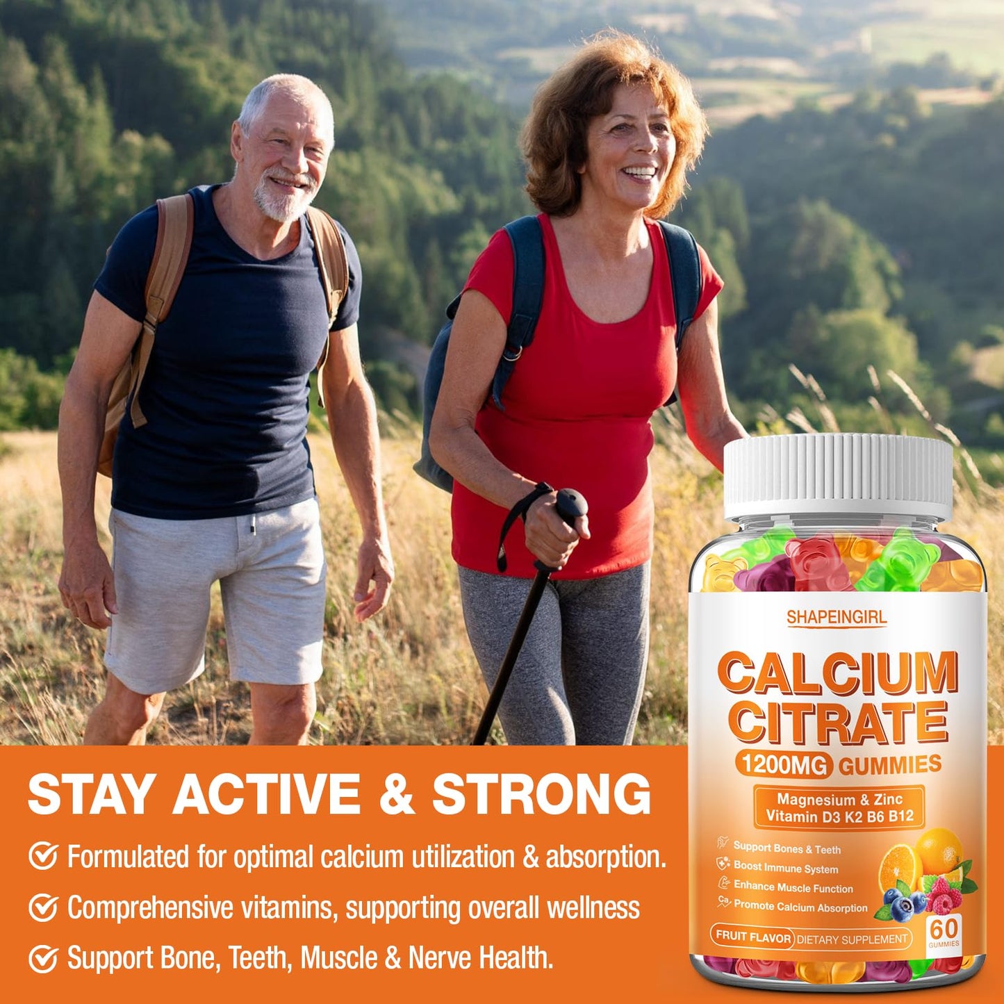 1200mg Calcium Citrate Gummies with Vitamin D3, K2, B6 & B12 – Bone, Muscle & Immune Support