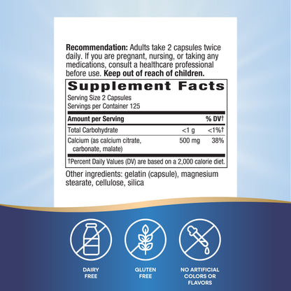 Nature's Way Calcium Citrate 500 mg | Bone Health & Muscle Support, Gluten Free, 250 Capsules (2 Pack)