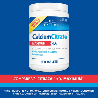 21st Century Vitamins Calcium Citrate Plus D3 Maximum Tablets – 400 Count