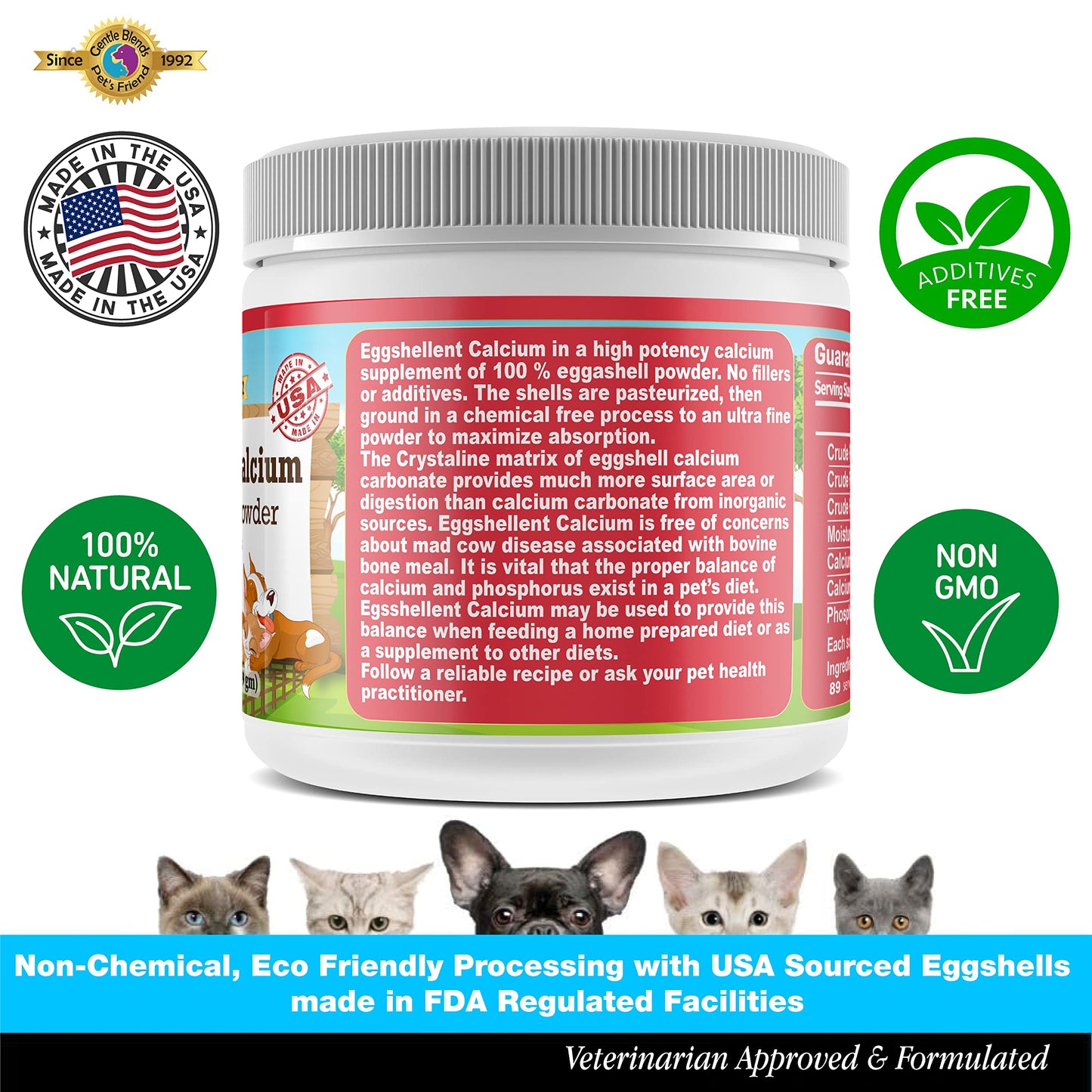 Calcium for Dogs and Cats - Eggshell Powder Supplement 6oz | Strong Hips & Joints