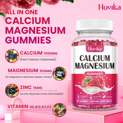 Calcium Magnesium Zinc Gummies 2:1 with D3 K2 B6 B12 – Vegan Raspberry 120
