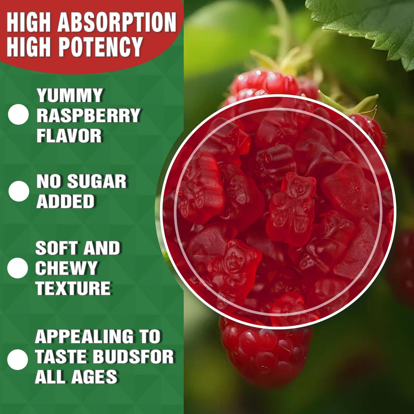 Calcium Magnesium Zinc Gummies with Vitamin D3 – Sugar Free, Vegan Raspberry 2 Pack