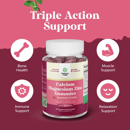 Calcium Magnesium Zinc Gummies with Vitamin D3 – Kosher Non-GMO Gelatin-Free (3 Month Supply)
