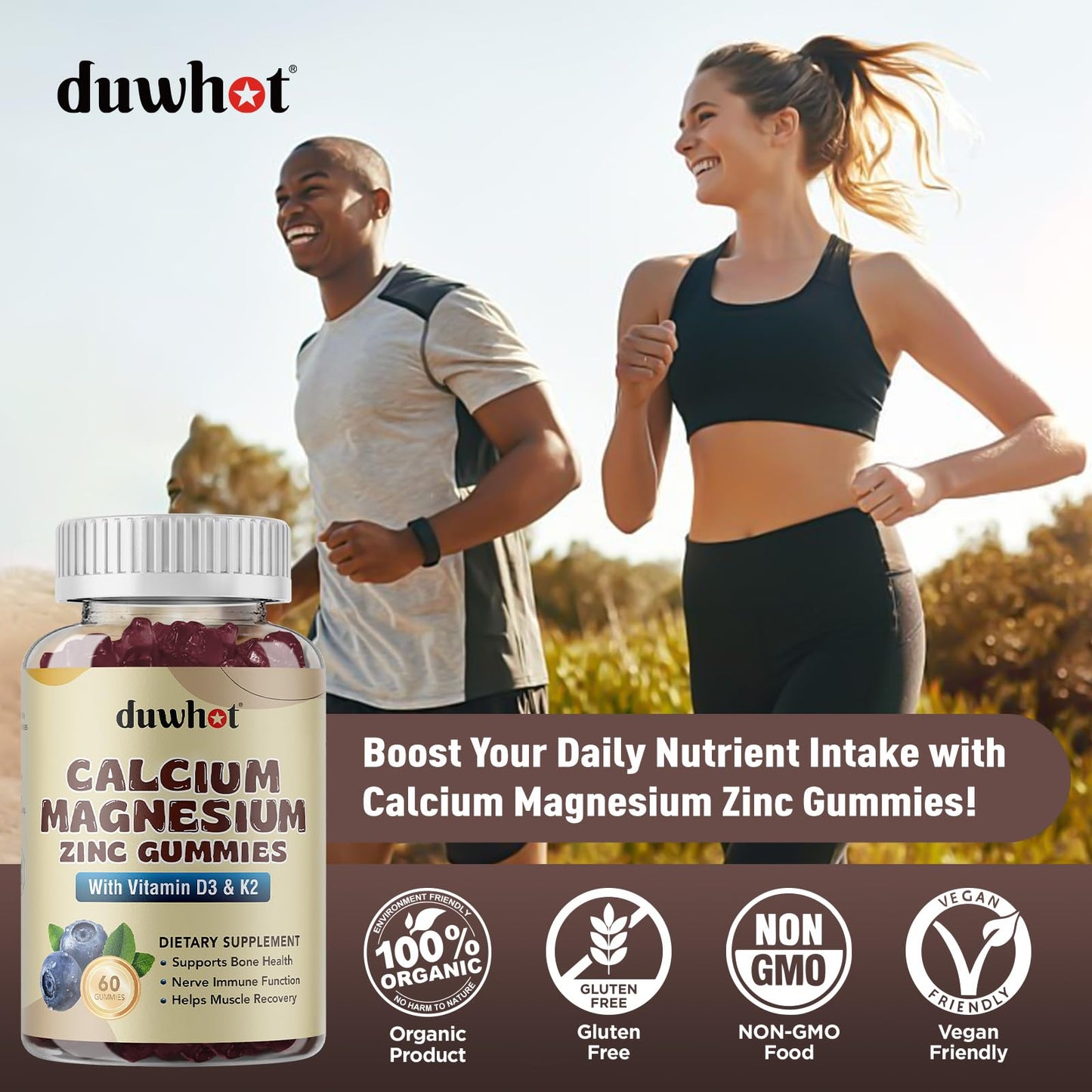 Calcium Magnesium Zinc Gummies for Women - 1000 mg, D3 & K2, 60 Ct