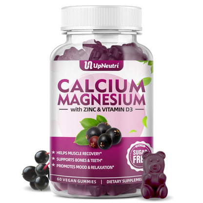 Calcium Magnesium Zinc with Vitamin D3 Gummies - Sugar Free, High Absorption - Elderberry (60 Gummies)