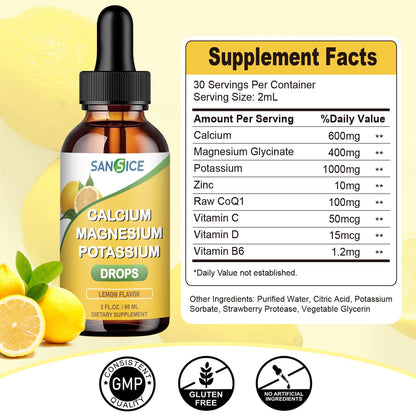 Calcium Potassium Magnesium Liquid Drops – High-Absorption Magnesium Glycinate – 2 Pack