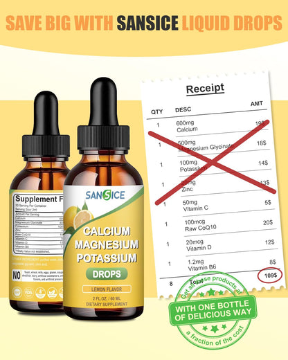 Calcium Potassium Magnesium Liquid Drops – High-Absorption Magnesium Glycinate – 2 Pack