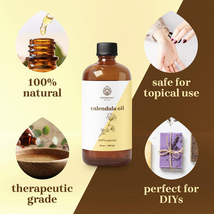Calendula Oil Carrier Oil for Skin & Hair | Essential Delights 16 oz