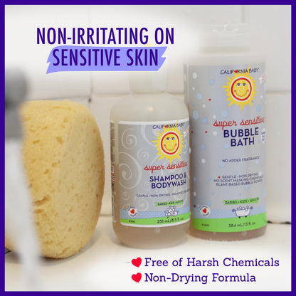 California Baby Super Sensitive Bubble Bath – Fragrance-Free, 100% Plant-Based (USDA Bio-Based) | Allergy-Friendly for Babies & Adults | 13 fl oz