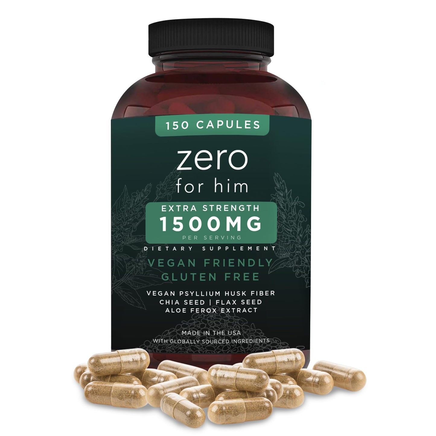 California Basics Extra Strength Fiber for Men – 150 Count | Vegan Psyllium Husk, Chia & Flaxseed