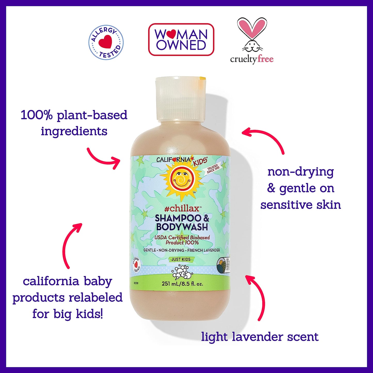 California Kids Shampoo + Body Wash | Chillax Lavender – 100% Plant-Based, Hypoallergenic, 8.5 oz