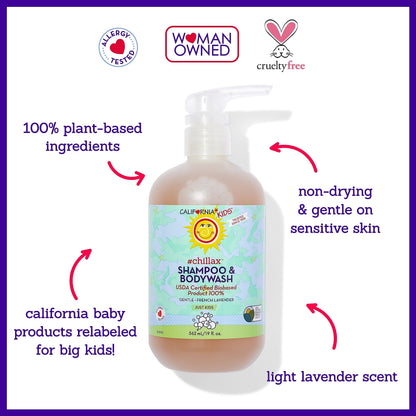 California Kids Chillax Shampoo & Bodywash – 100% Plant-Based, Gentle Lavender (562 mL / 19 oz)